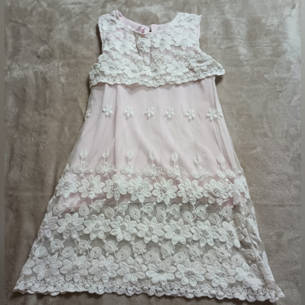 Blossom Couture 3-4T White Lace Dress with pink underlay